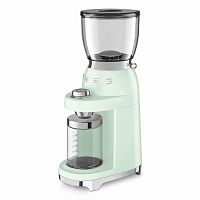 Кофемолка Smeg CGF11PGEU, пастельный зеленый, 150 Вт, 30 степеней помола, Евровилка, многофункциональная, с коническими жерновами