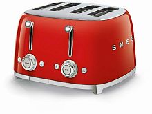 Тостер Smeg TSF03RDEU красный, 4 ломтика, корпус из нержавеющей стали, подогрев, размораживание, 6 уровней поджаривания