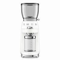 Кофемолка Smeg CGF11WHEU, белый, 150 Вт, 30 степеней помола, Евровилка, многофункциональная, с коническими жерновами