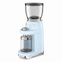 Кофемолка Smeg CGF11PBEU, пастельный голубой, 150 Вт, 30 степеней помола, Евровилка, многофункциональная, с коническими жерновами