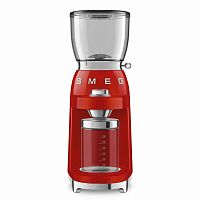 Кофемолка Smeg CGF11RDEU, красный, 150 Вт, 30 степеней помола, Евровилка, многофункциональная, с коническими жерновами
